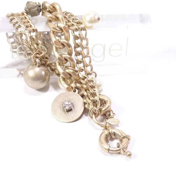 Neiman Marcus Lee Angel Women's Brass Multi Chain Charm Bracelet NWT 210 - Picture 3 of 9